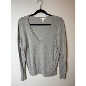 HM Basics Womens Gray V-Neck Long Sleeve Fine Knit Pullover Sweater Size L